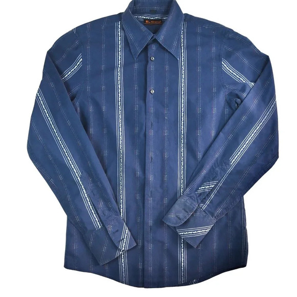 Ben Sherman Roper Western Mod Navy Long Sleeve Button Up Shirt M *Some Fading* - Picture 1 of 13